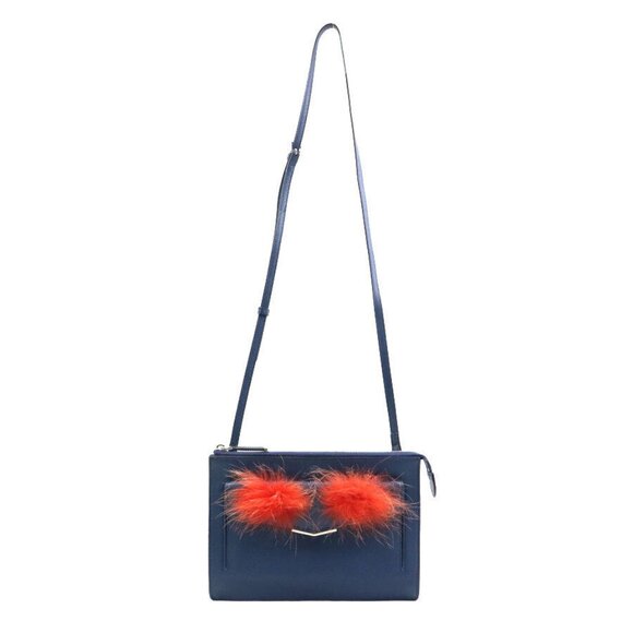 Auth FENDI Bugs Monster Crossbody Shoulder Bag Navy/Red Leather/Fur - h30835a - Picture 16 of 16